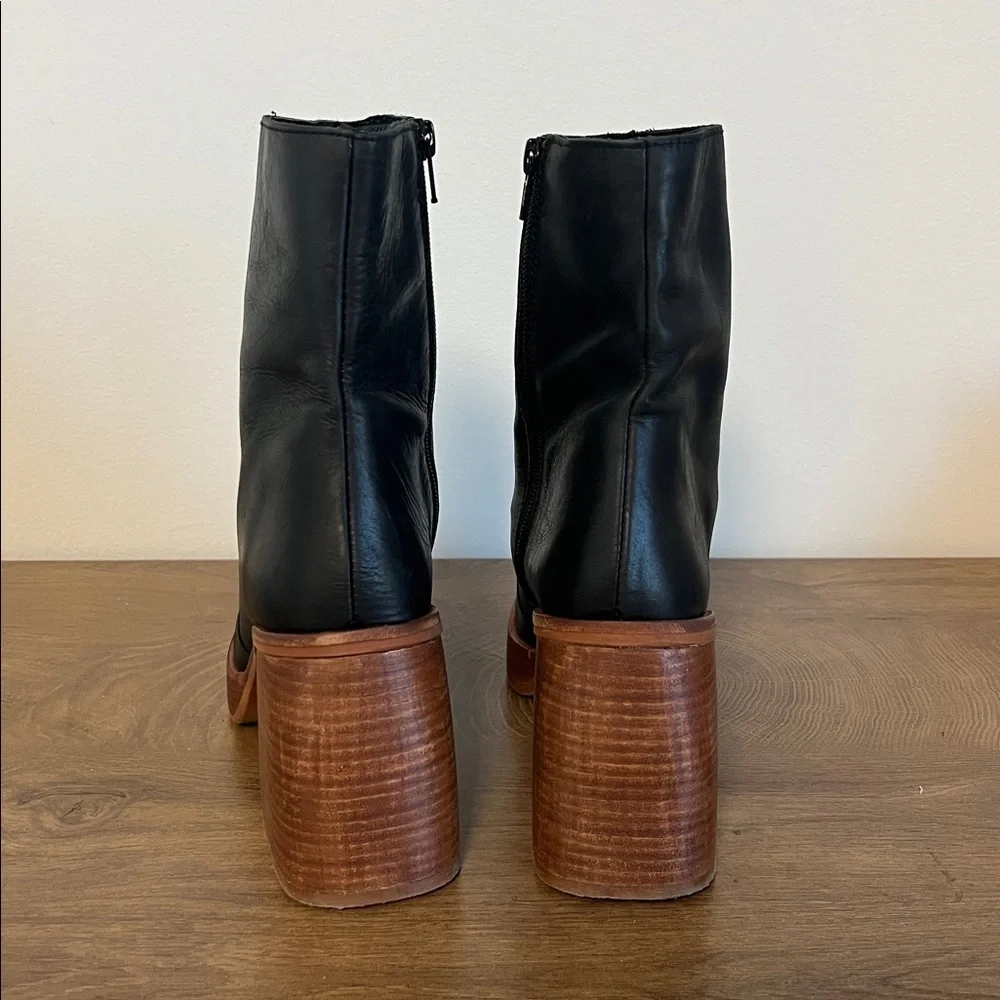 Free People Ruby Platform Boot Black Leather Wood US 9